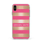 Personalised Gold Pink Stripes Name Initial Apple iPhone Xs Max Impact Case White Edge on Black Phone