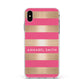 Personalised Gold Pink Stripes Name Initial Apple iPhone Xs Max Impact Case White Edge on Silver Phone