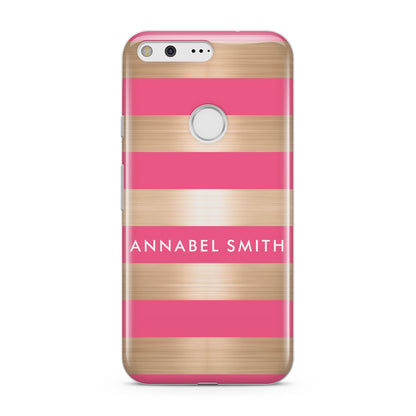 Personalised Gold Pink Stripes Name Initial Google Pixel Case