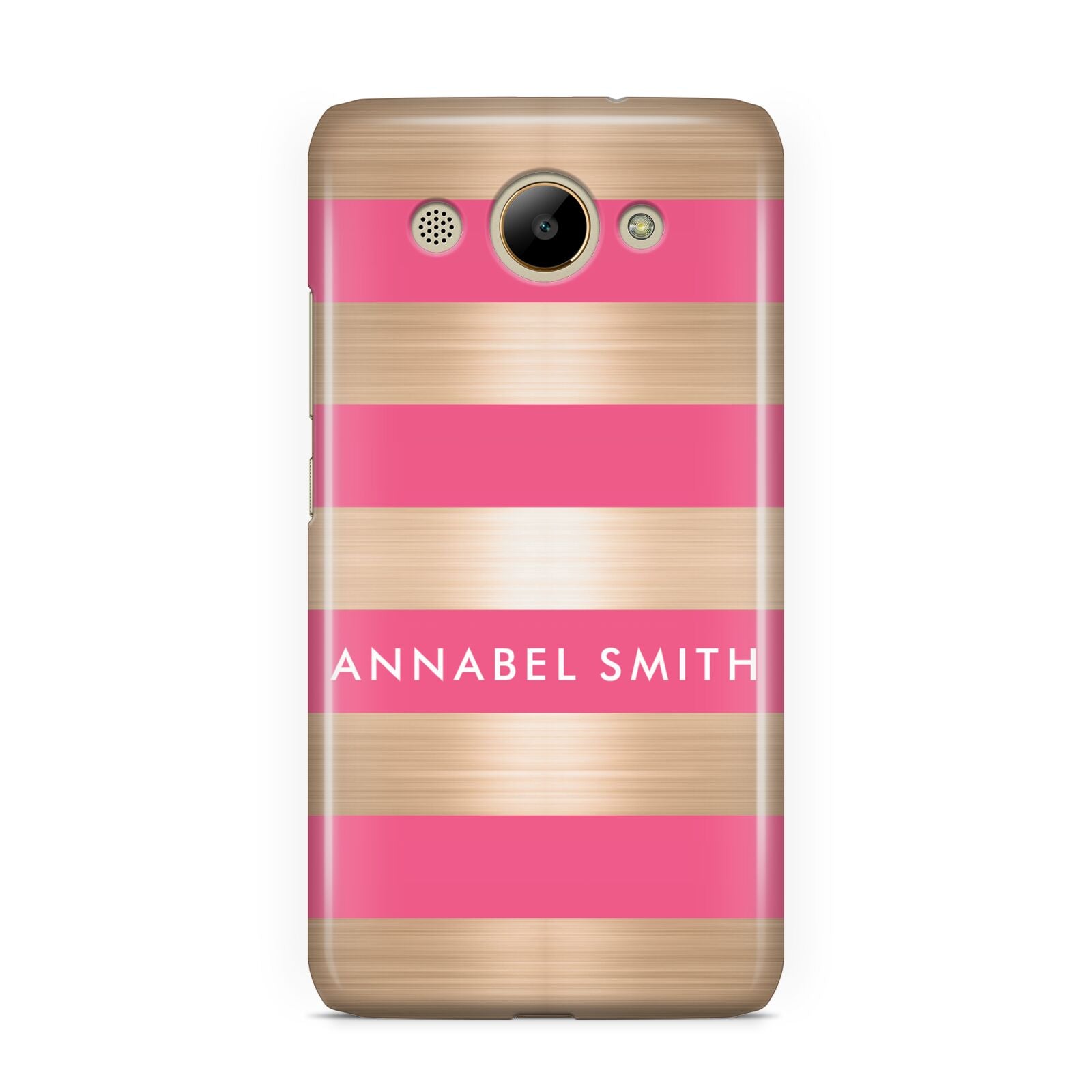 Personalised Gold Pink Stripes Name Initial Huawei Y3 2017