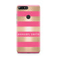 Personalised Gold Pink Stripes Name Initial Huawei Y7 2018