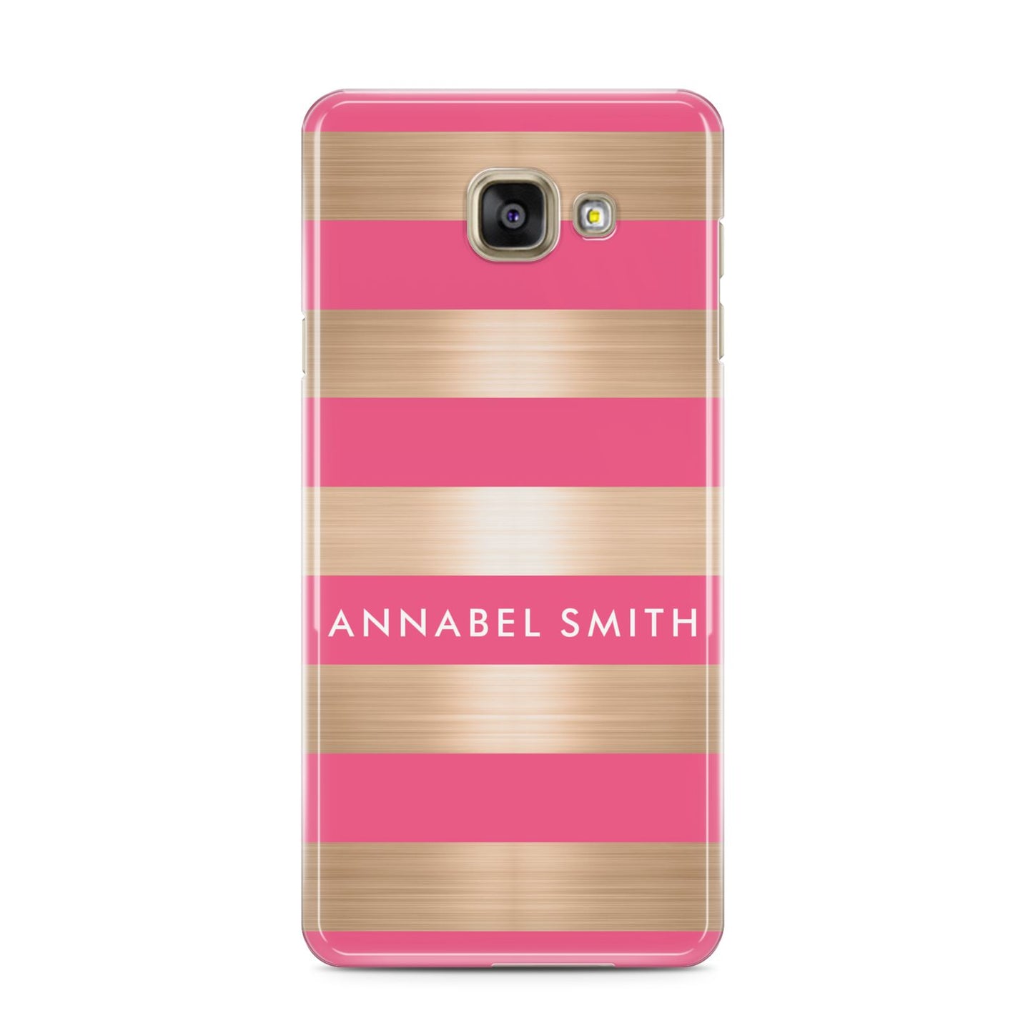 Personalised Gold Pink Stripes Name Initial Samsung Galaxy A3 2016 Case on gold phone
