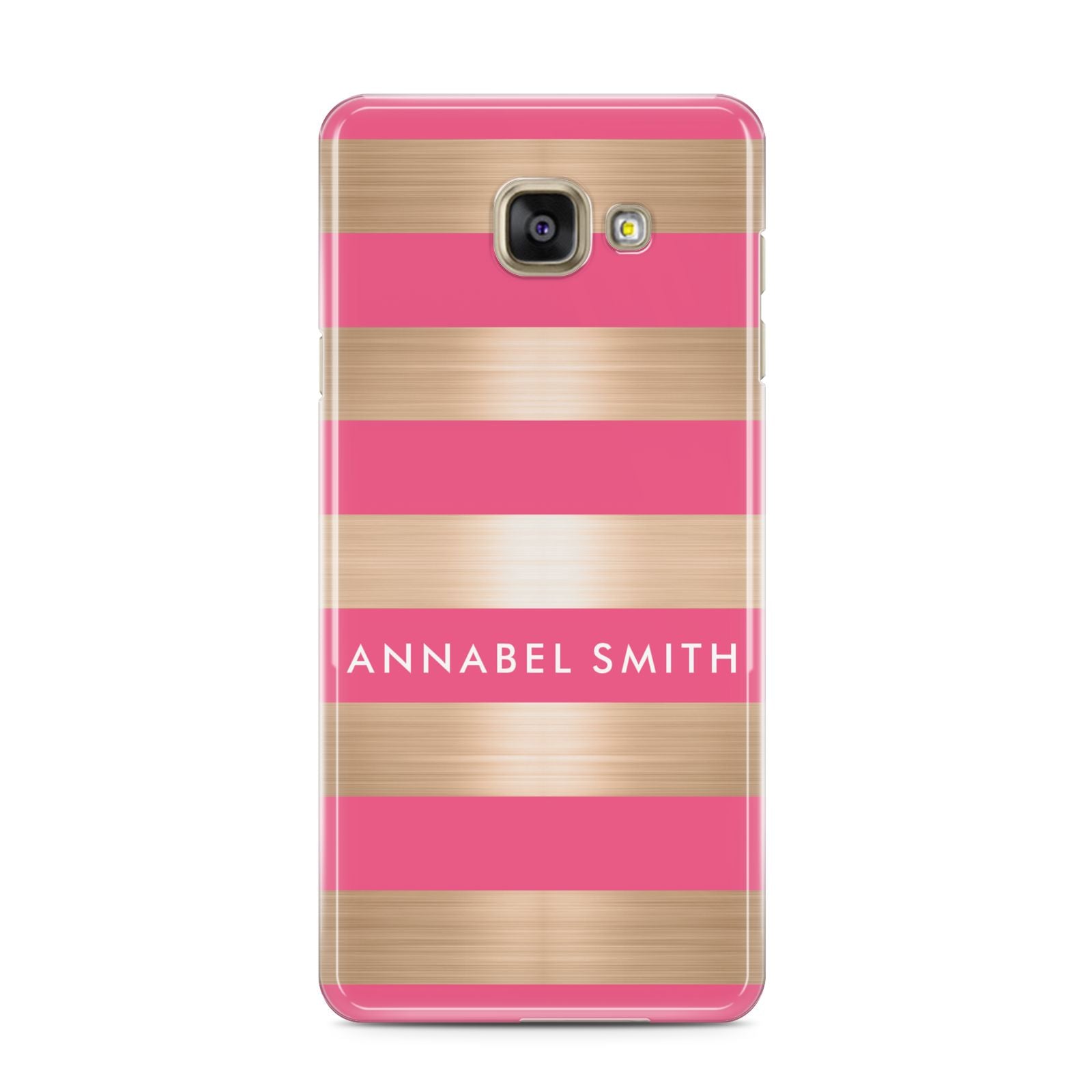 Personalised Gold Pink Stripes Name Initial Samsung Galaxy A3 2016 Case on gold phone