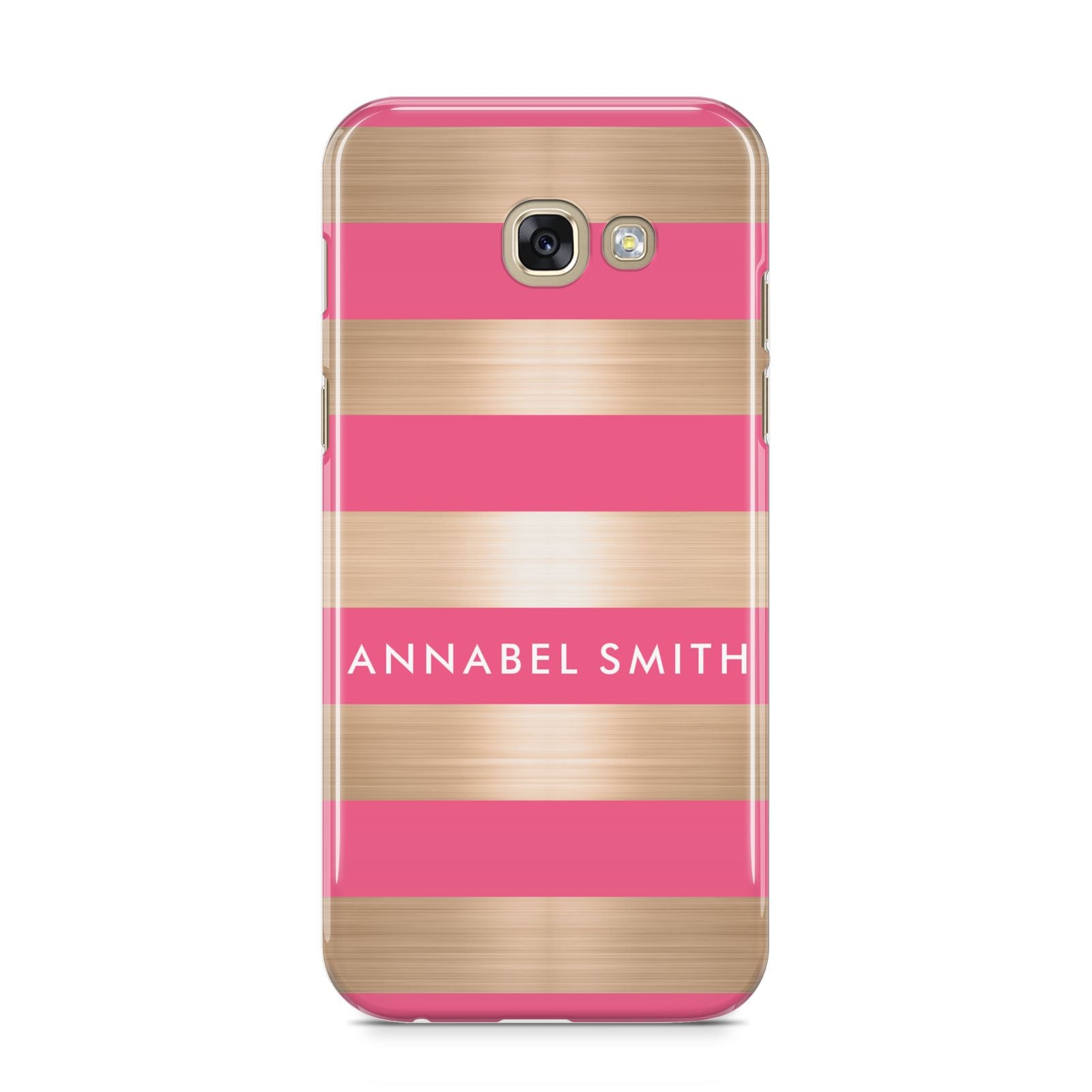 Personalised Gold Pink Stripes Name Initial Samsung Galaxy A5 2017 Case on gold phone
