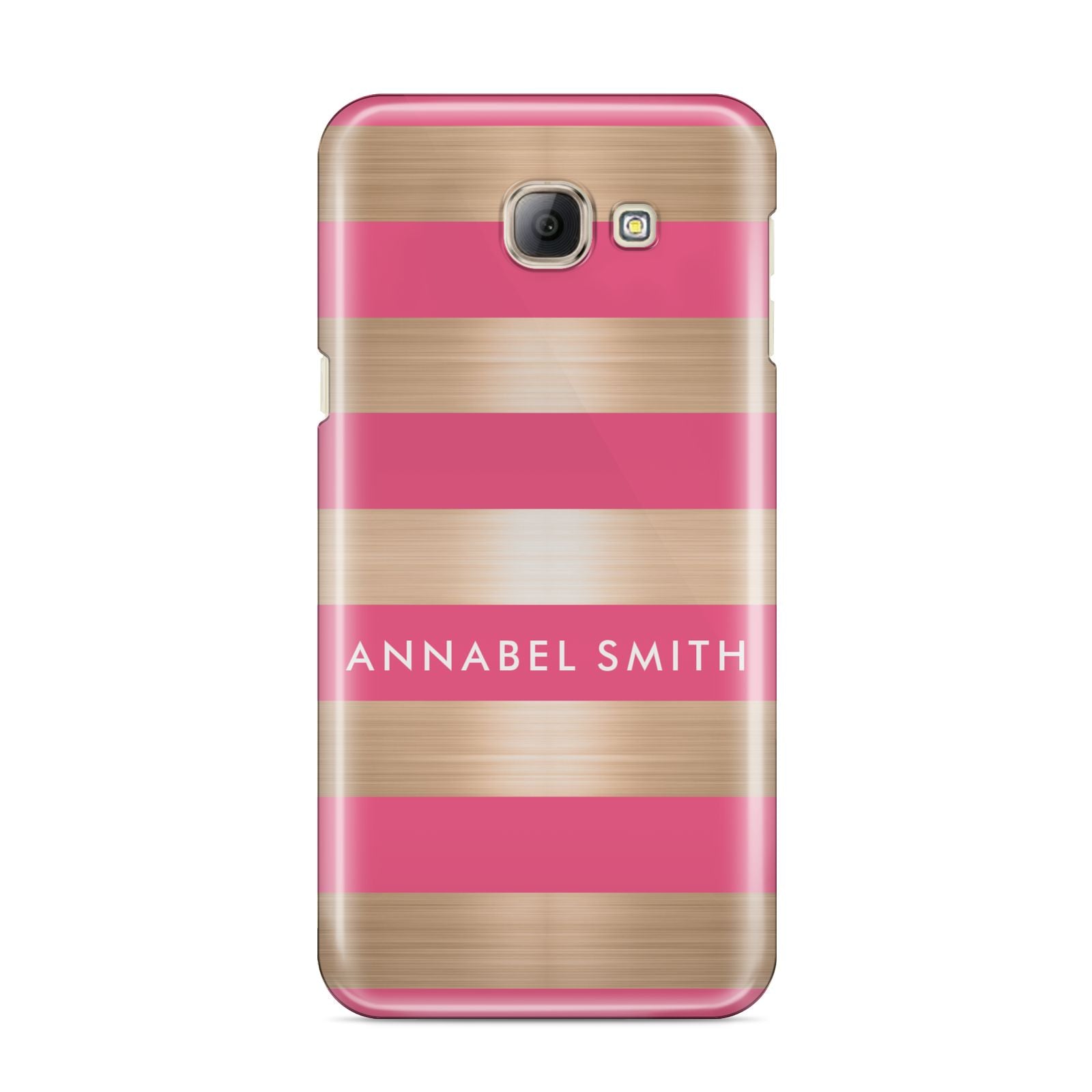 Personalised Gold Pink Stripes Name Initial Samsung Galaxy A8 2016 Case