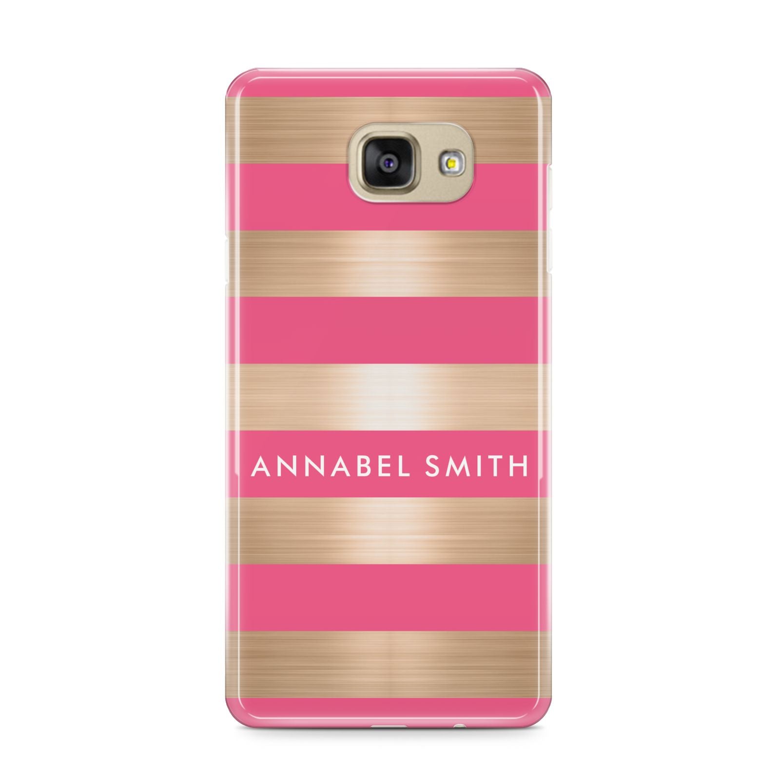 Personalised Gold Pink Stripes Name Initial Samsung Galaxy A9 2016 Case on gold phone