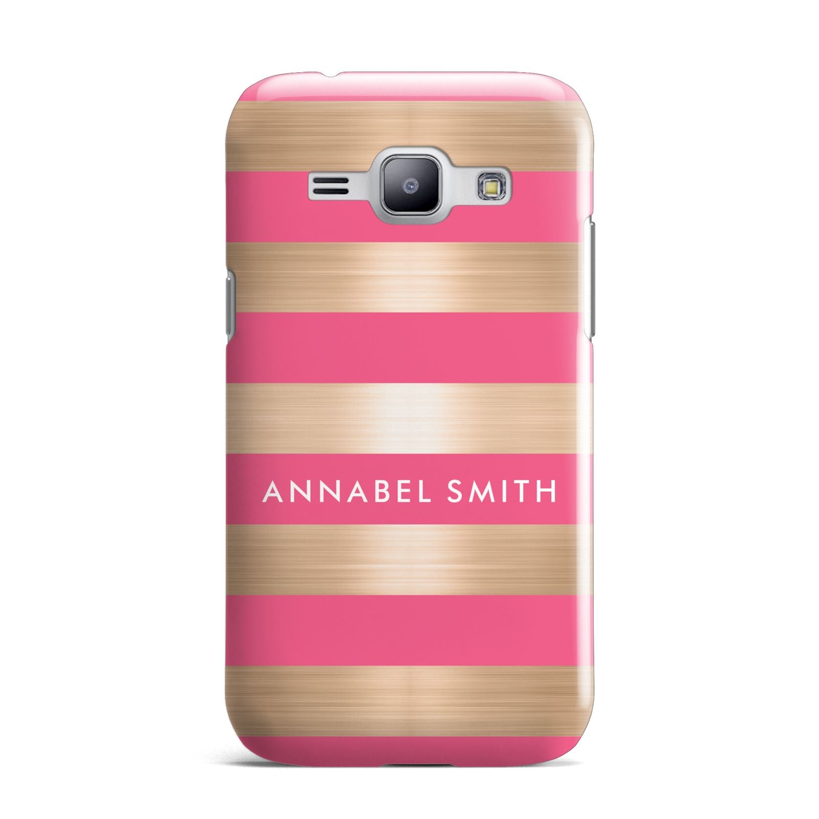 Personalised Gold Pink Stripes Name Initial Samsung Galaxy J1 2015 Case