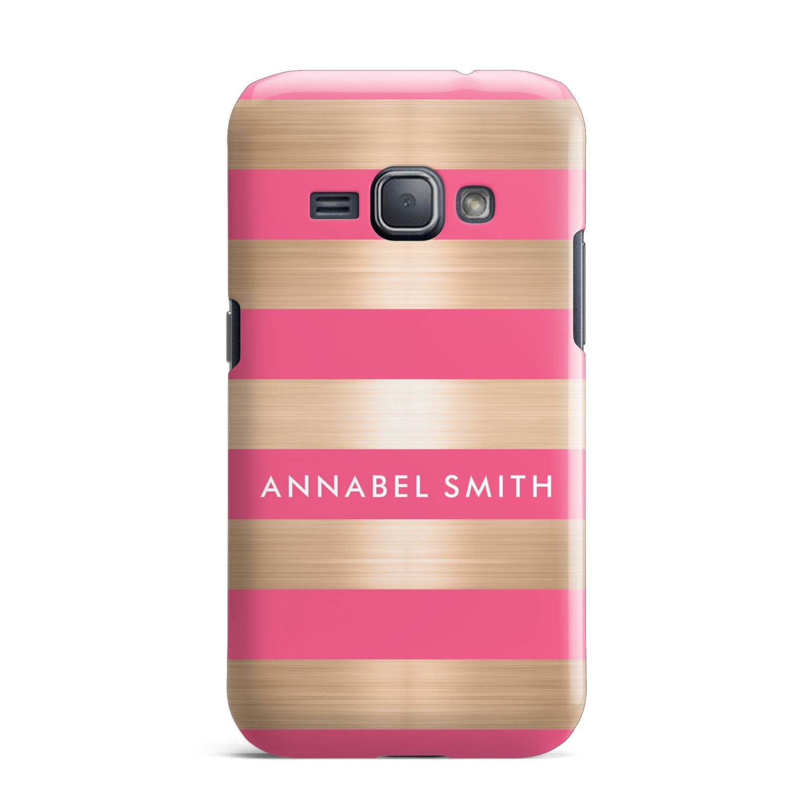 Personalised Gold Pink Stripes Name Initial Samsung Galaxy J1 2016 Case