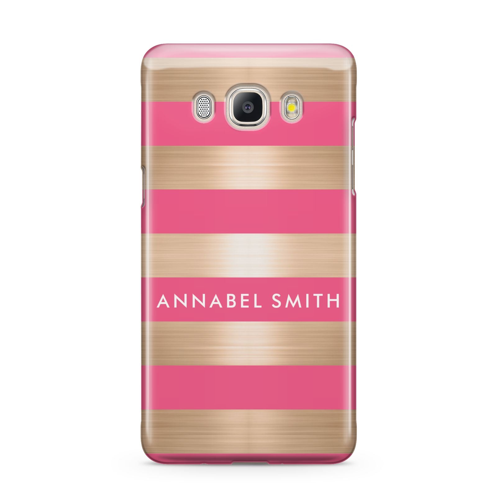 Personalised Gold Pink Stripes Name Initial Samsung Galaxy J5 2016 Case