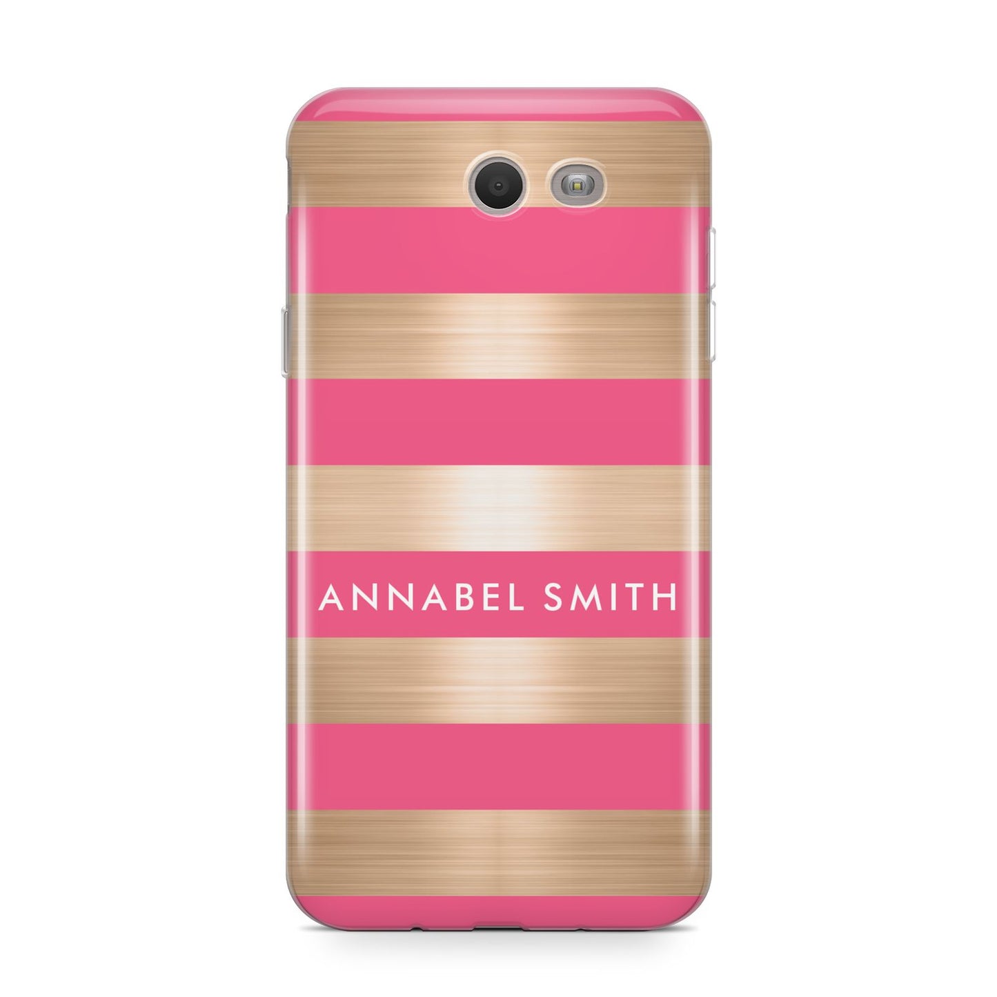 Personalised Gold Pink Stripes Name Initial Samsung Galaxy J7 2017 Case