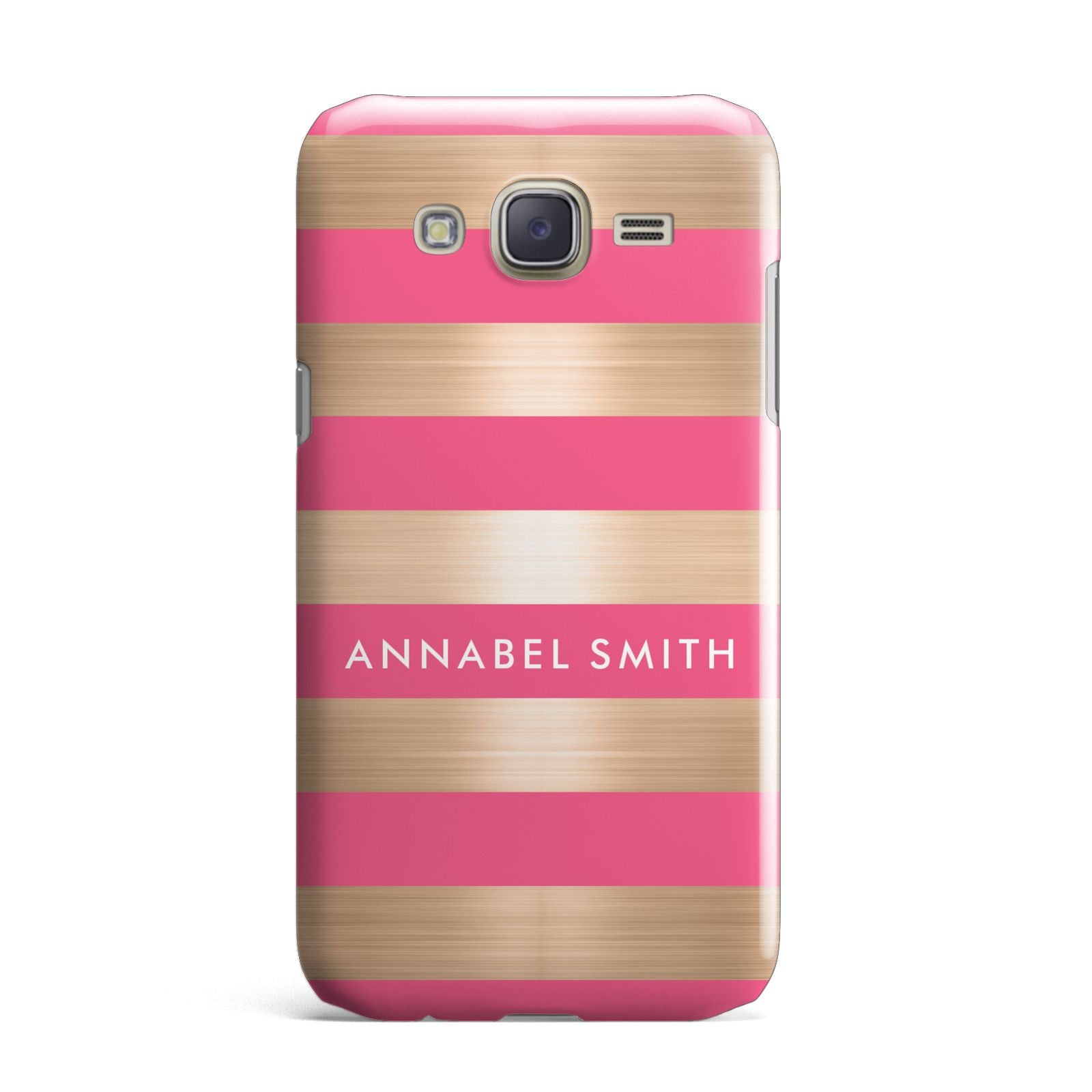 Personalised Gold Pink Stripes Name Initial Samsung Galaxy J7 Case