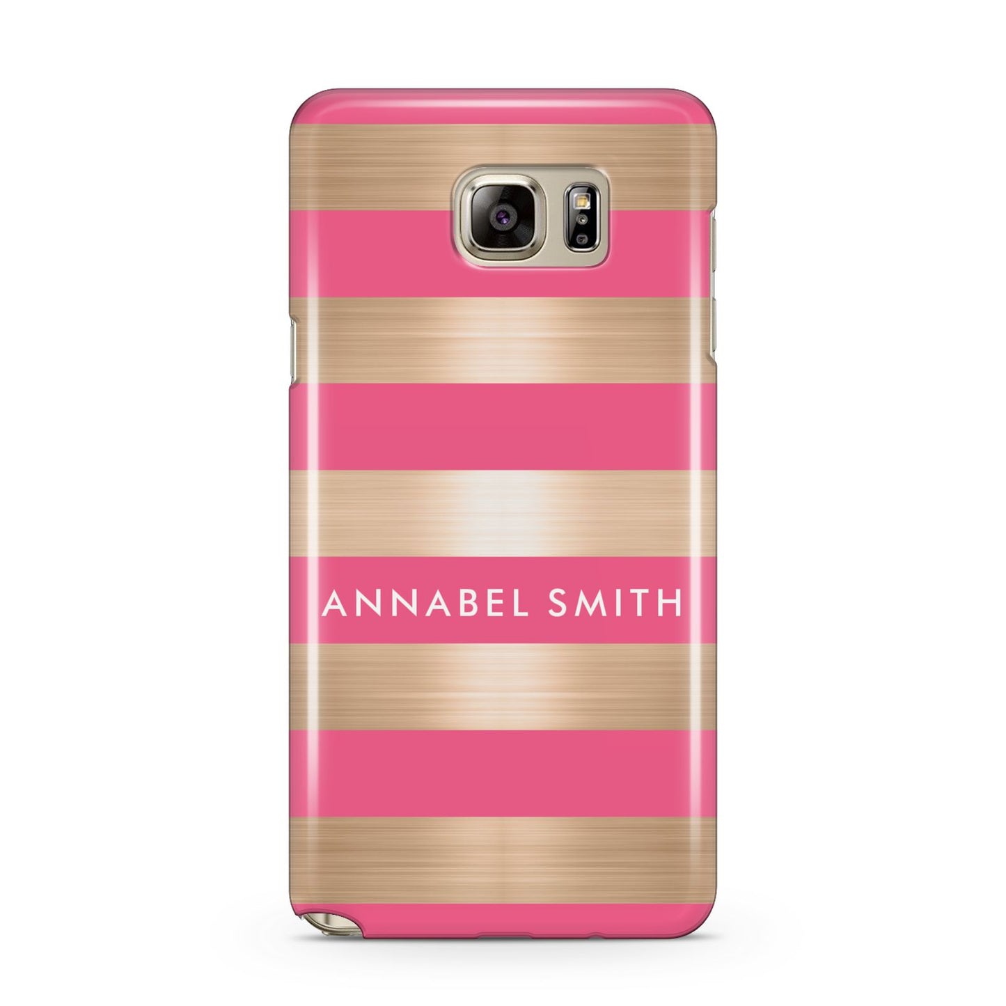 Personalised Gold Pink Stripes Name Initial Samsung Galaxy Note 5 Case