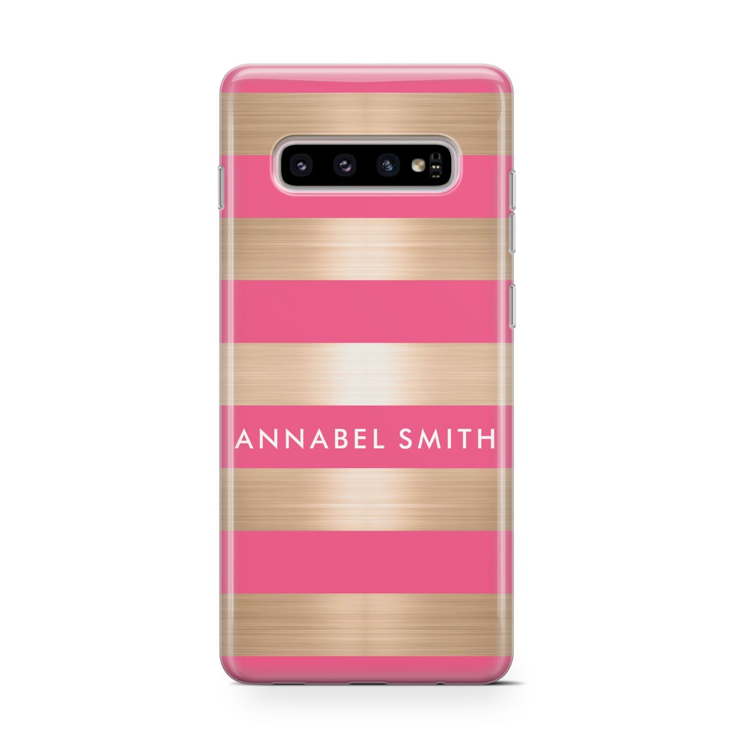 Personalised Gold Pink Stripes Name Initial Samsung Galaxy S10 Case