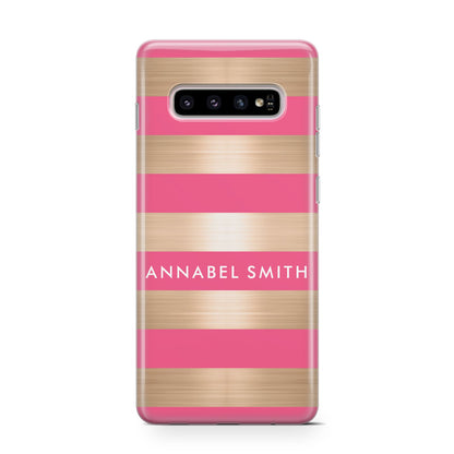 Personalised Gold Pink Stripes Name Initial Samsung Galaxy S10 Case