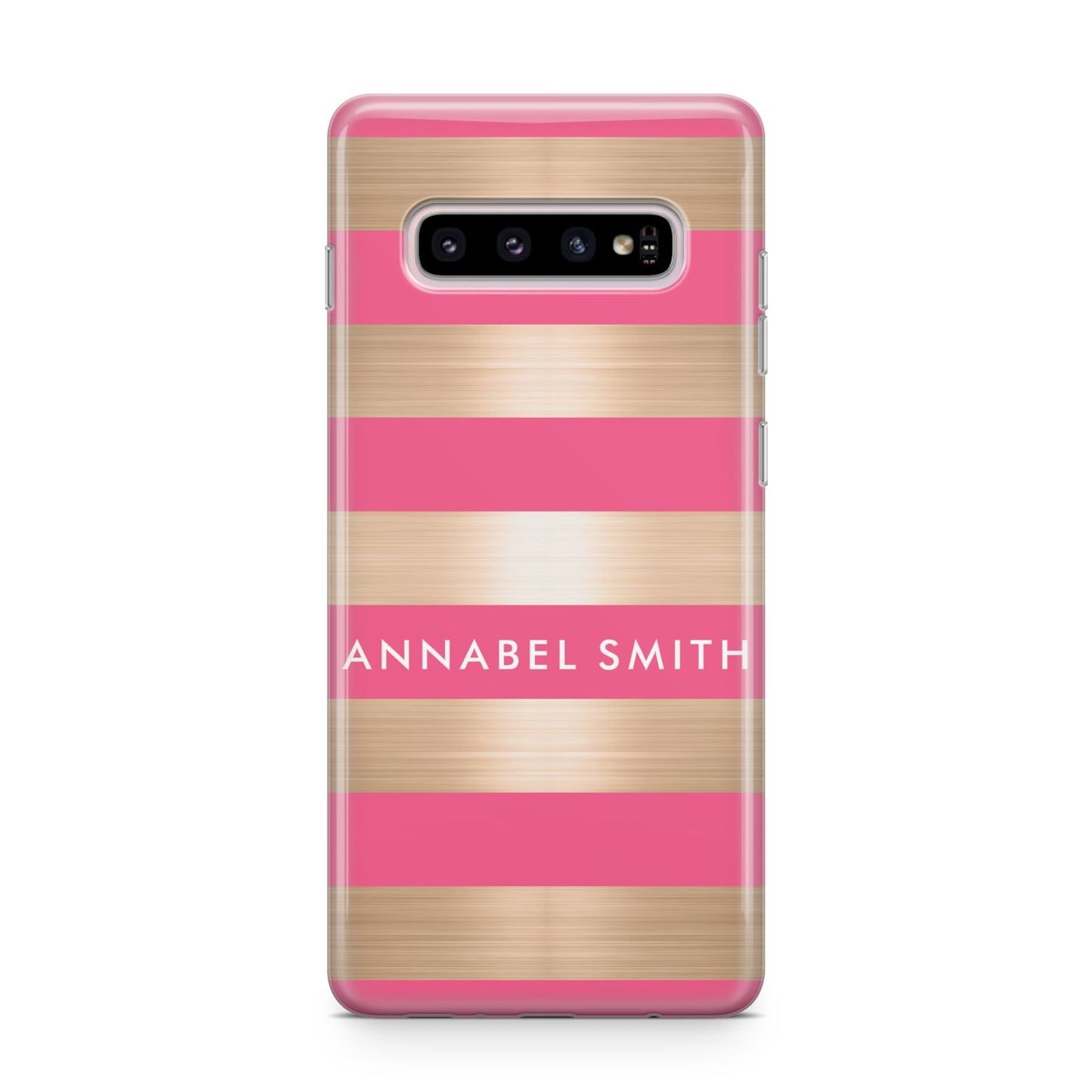 Personalised Gold Pink Stripes Name Initial Samsung Galaxy S10 Plus Case