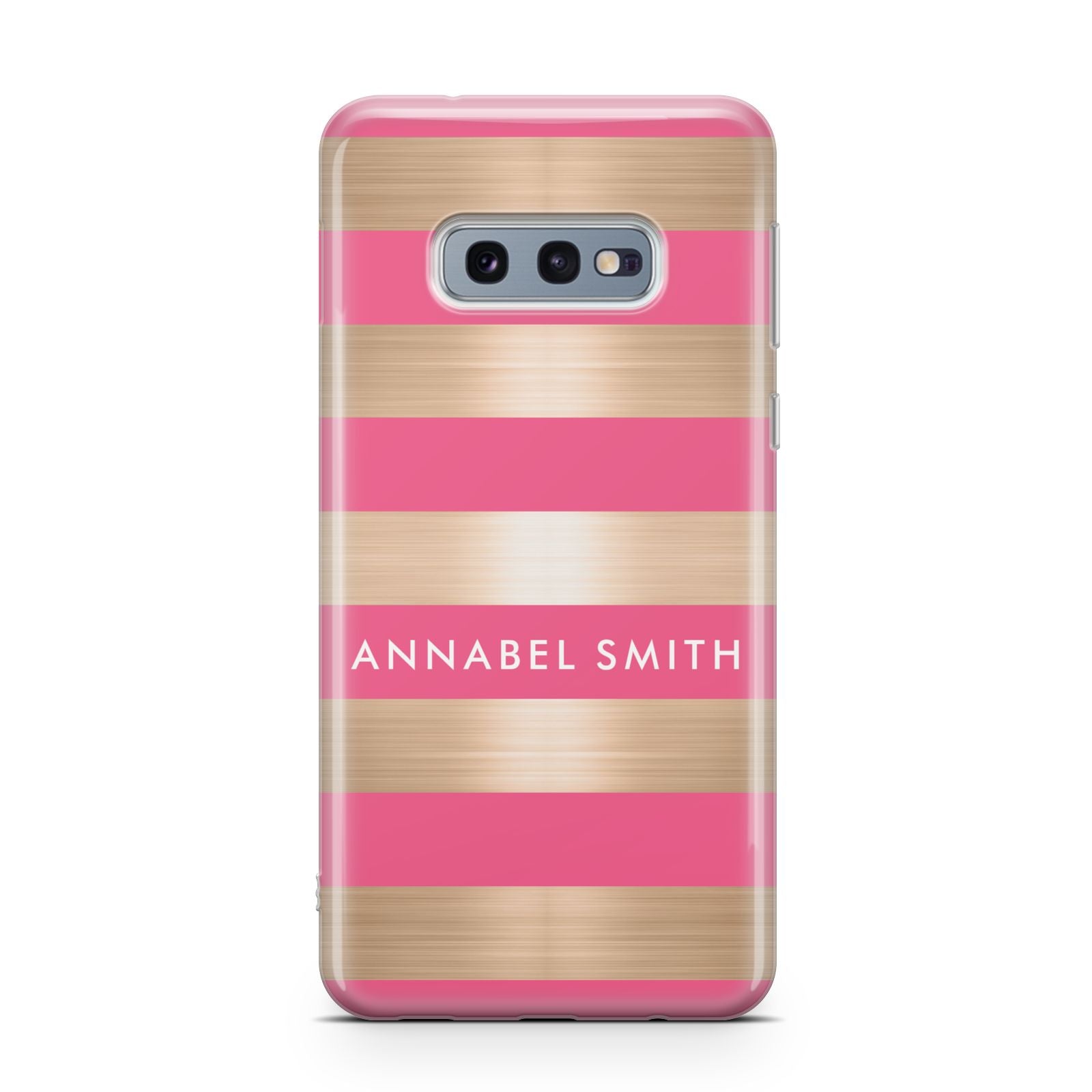 Personalised Gold Pink Stripes Name Initial Samsung Galaxy S10E Case