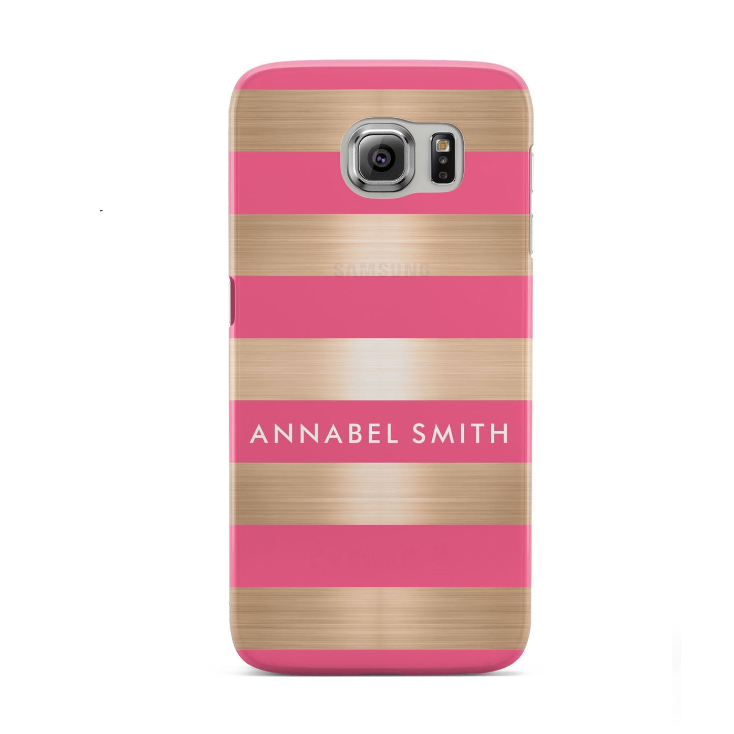Personalised Gold Pink Stripes Name Initial Samsung Galaxy S6 Case
