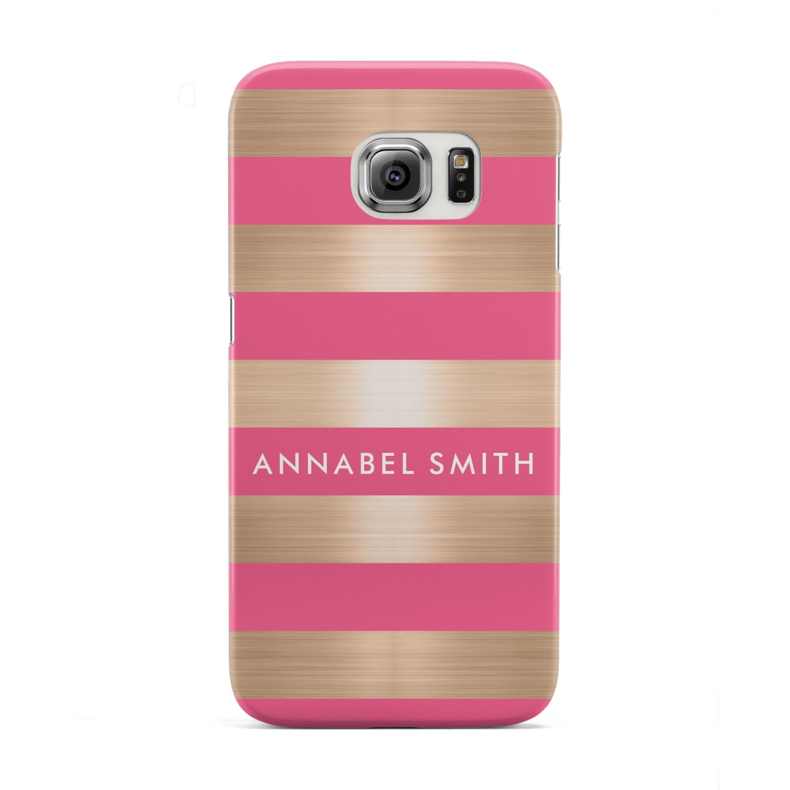 Personalised Gold Pink Stripes Name Initial Samsung Galaxy S6 Edge Case