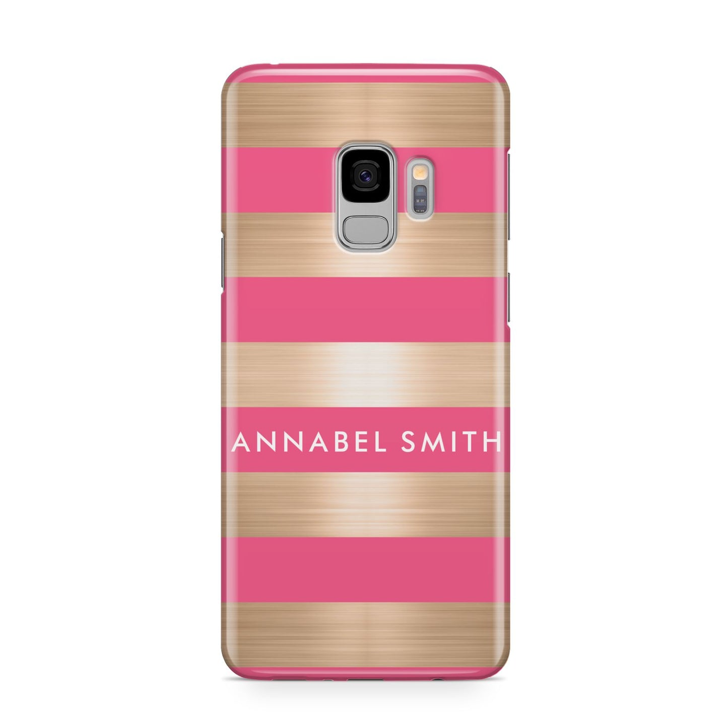 Personalised Gold Pink Stripes Name Initial Samsung Galaxy S9 Case