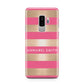 Personalised Gold Pink Stripes Name Initial Samsung Galaxy S9 Plus Case on Silver phone