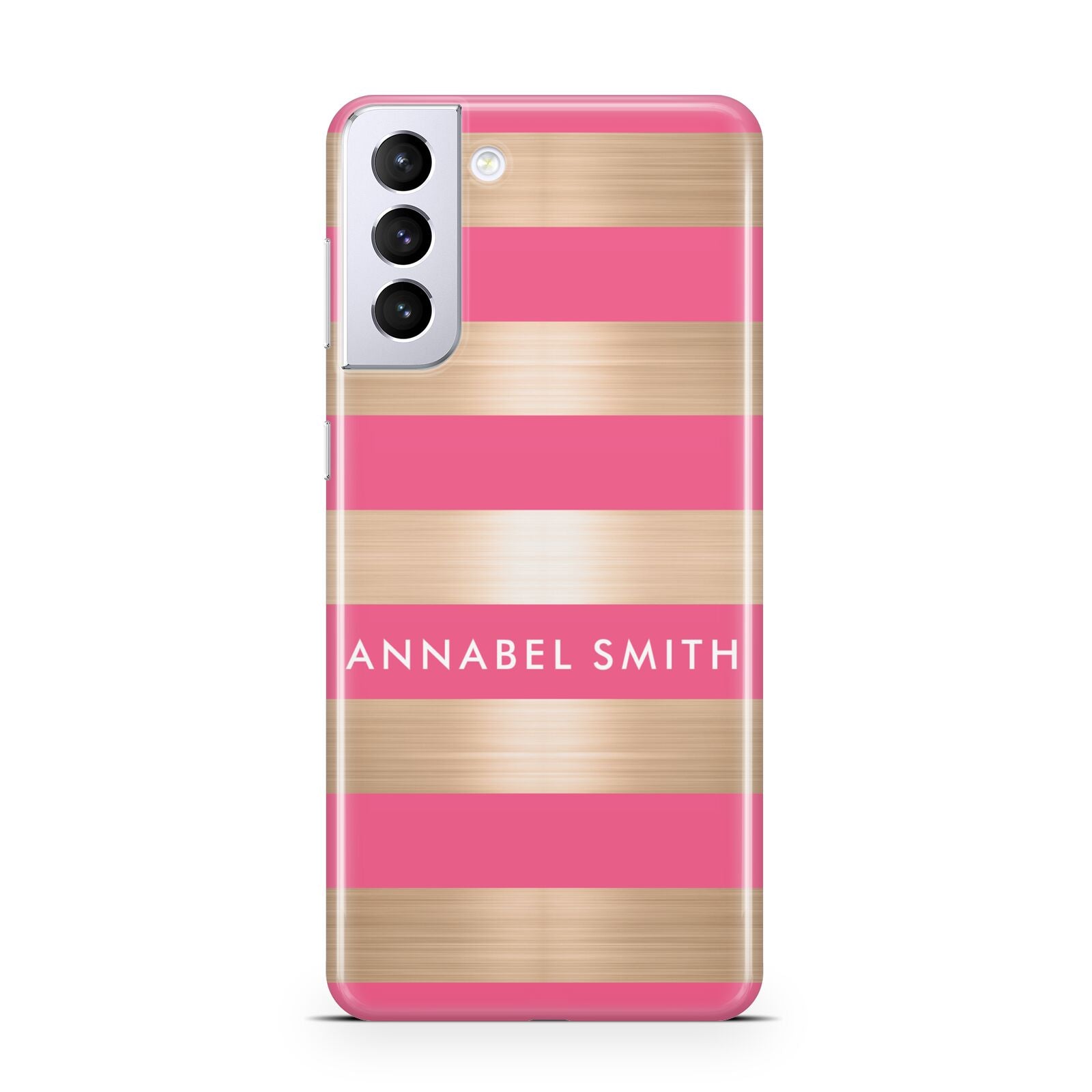 Personalised Gold Pink Stripes Name Initial Samsung S21 Plus Phone Case