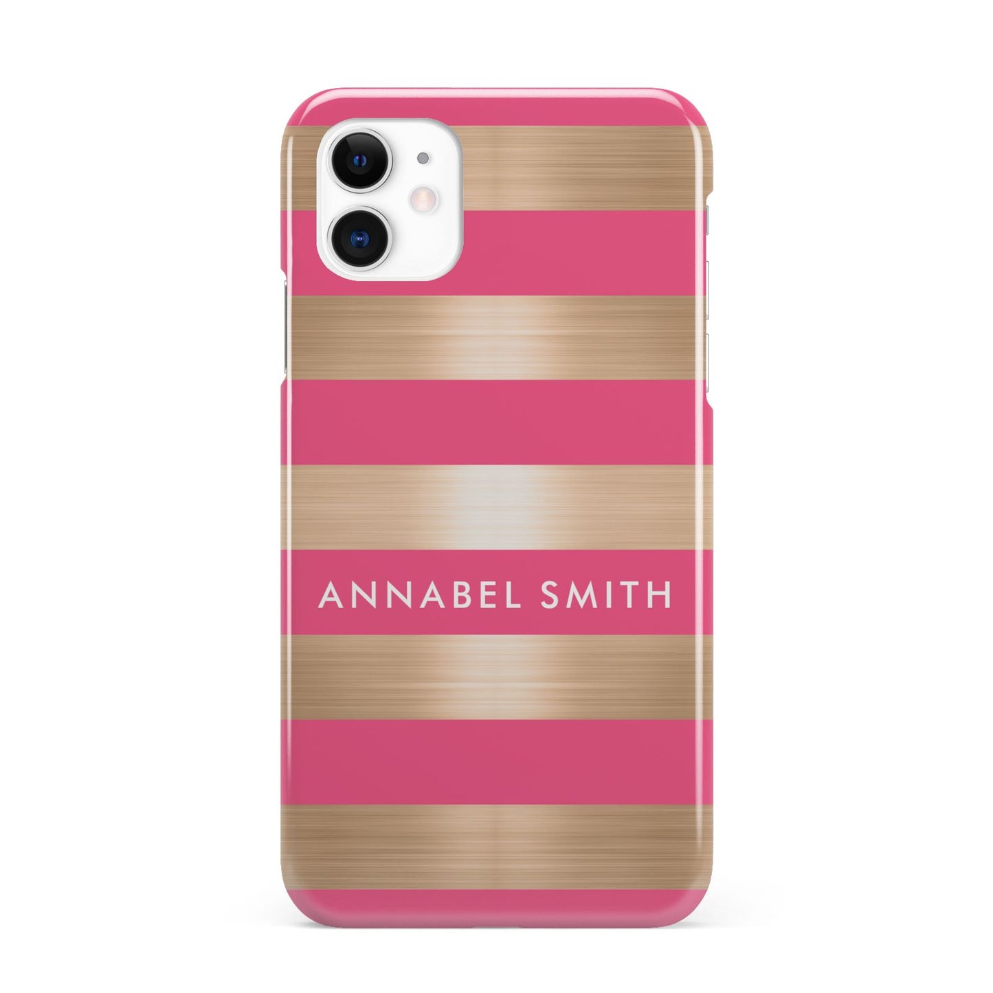Personalised Gold Pink Stripes Name Initial iPhone 11 3D Snap Case