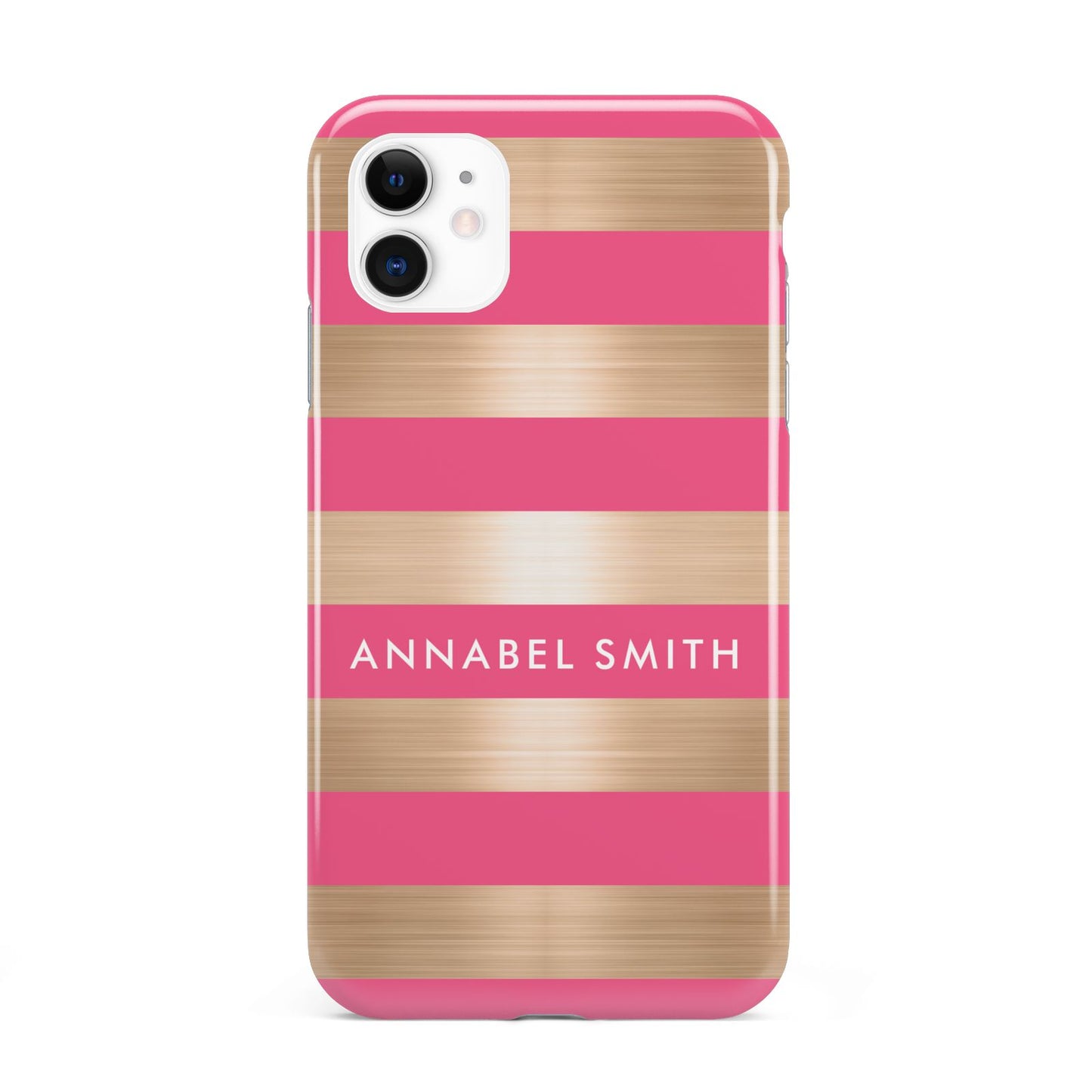 Personalised Gold Pink Stripes Name Initial iPhone 11 3D Tough Case