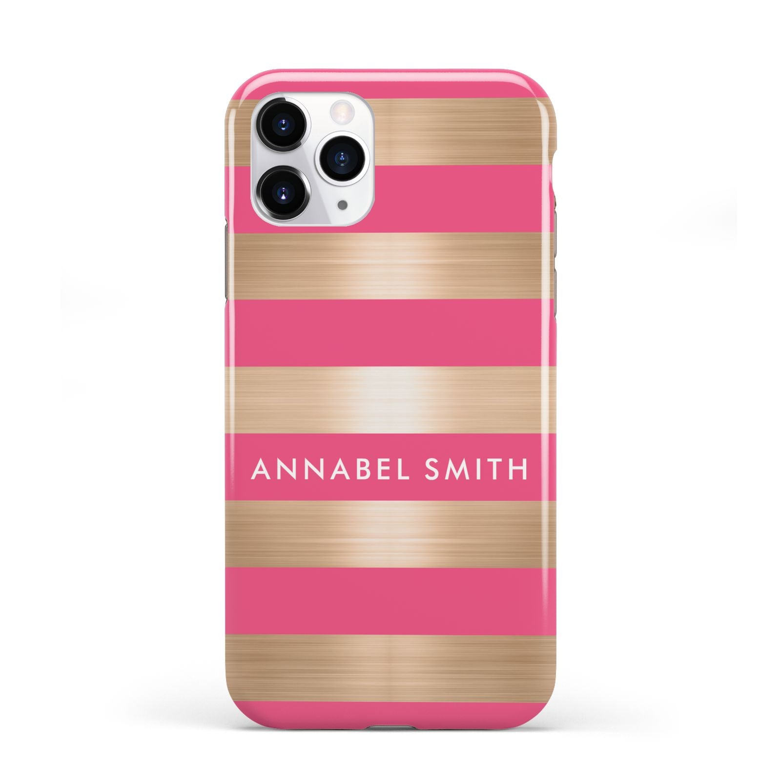 Personalised Gold Pink Stripes Name Initial iPhone 11 Pro 3D Tough Case