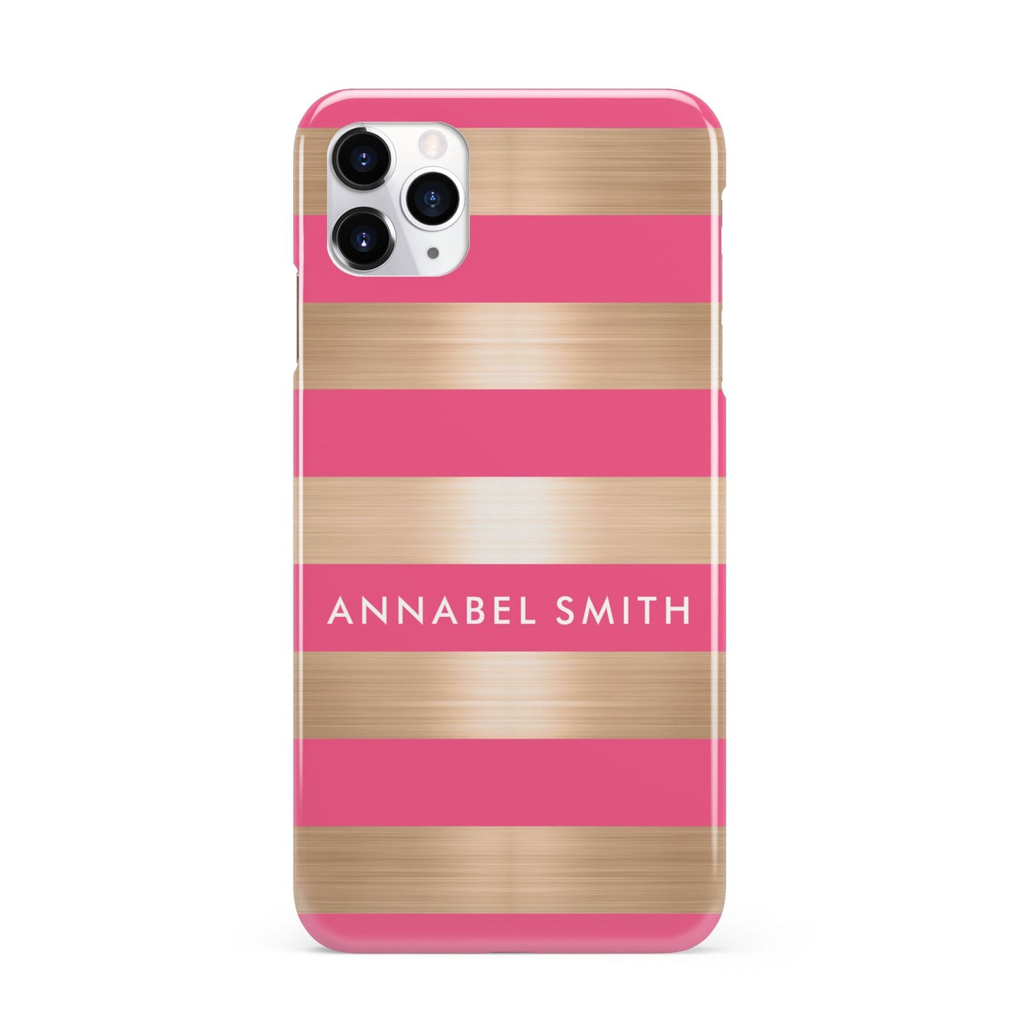 Personalised Gold Pink Stripes Name Initial iPhone 11 Pro Max 3D Snap Case