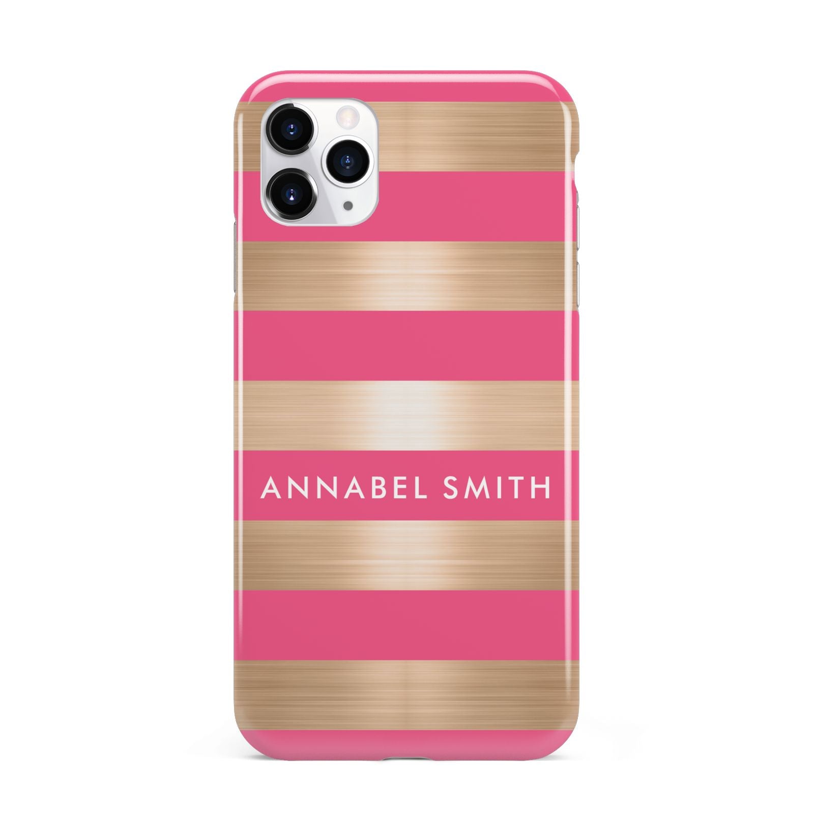 Personalised Gold Pink Stripes Name Initial iPhone 11 Pro Max 3D Tough Case