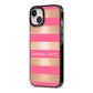 Personalised Gold Pink Stripes Name Initial iPhone 13 Black Impact Case Side Angle on Silver phone