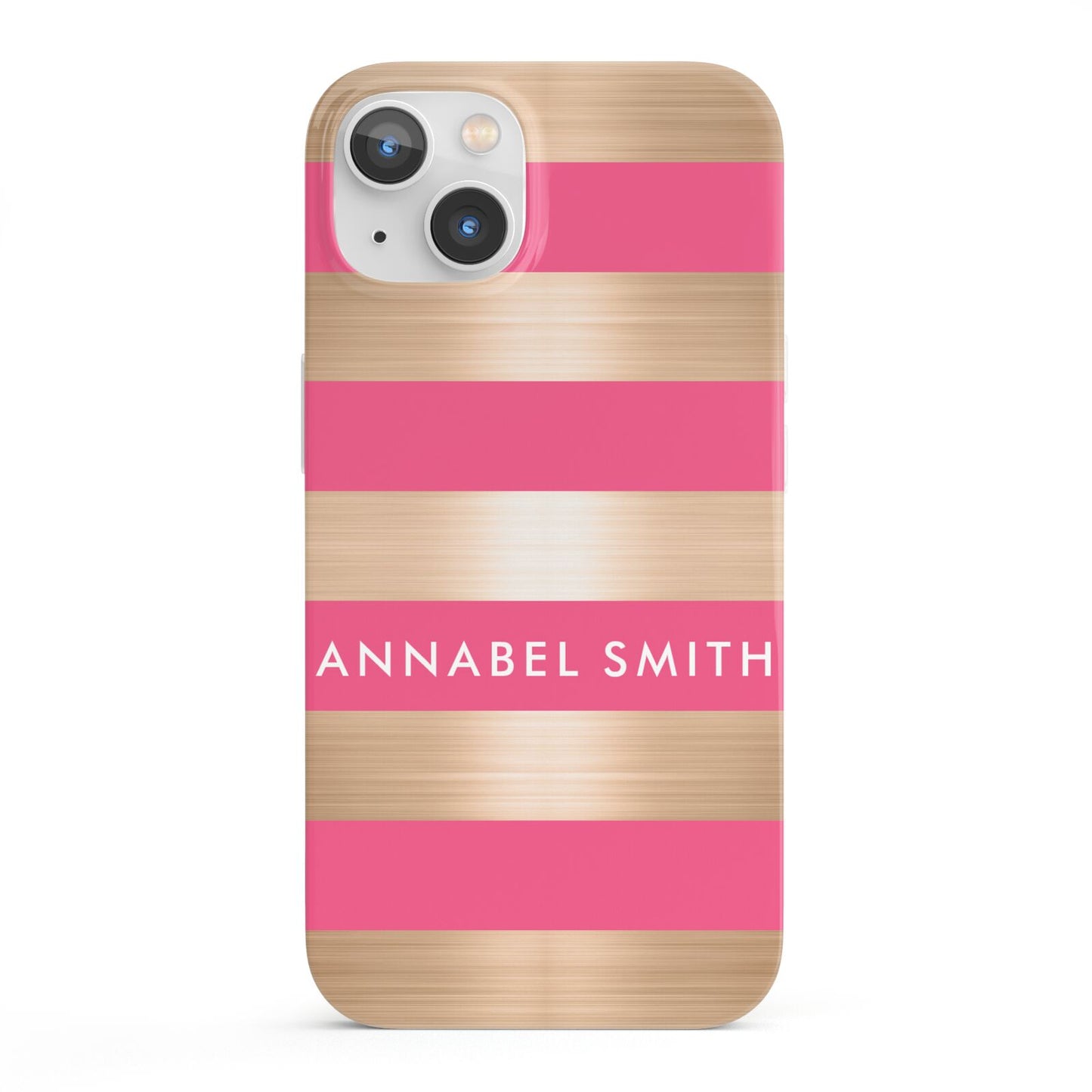 Personalised Gold Pink Stripes Name Initial iPhone 13 Full Wrap 3D Snap Case