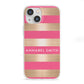 Personalised Gold Pink Stripes Name Initial iPhone 13 Mini Clear Bumper Case