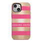 Personalised Gold Pink Stripes Name Initial iPhone 13 Mini Full Wrap 3D Tough Case