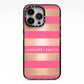 Personalised Gold Pink Stripes Name Initial iPhone 13 Pro Black Impact Case on Silver phone