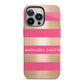 Personalised Gold Pink Stripes Name Initial iPhone 13 Pro Full Wrap 3D Tough Case