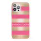 Personalised Gold Pink Stripes Name Initial iPhone 13 Pro Max Full Wrap 3D Snap Case
