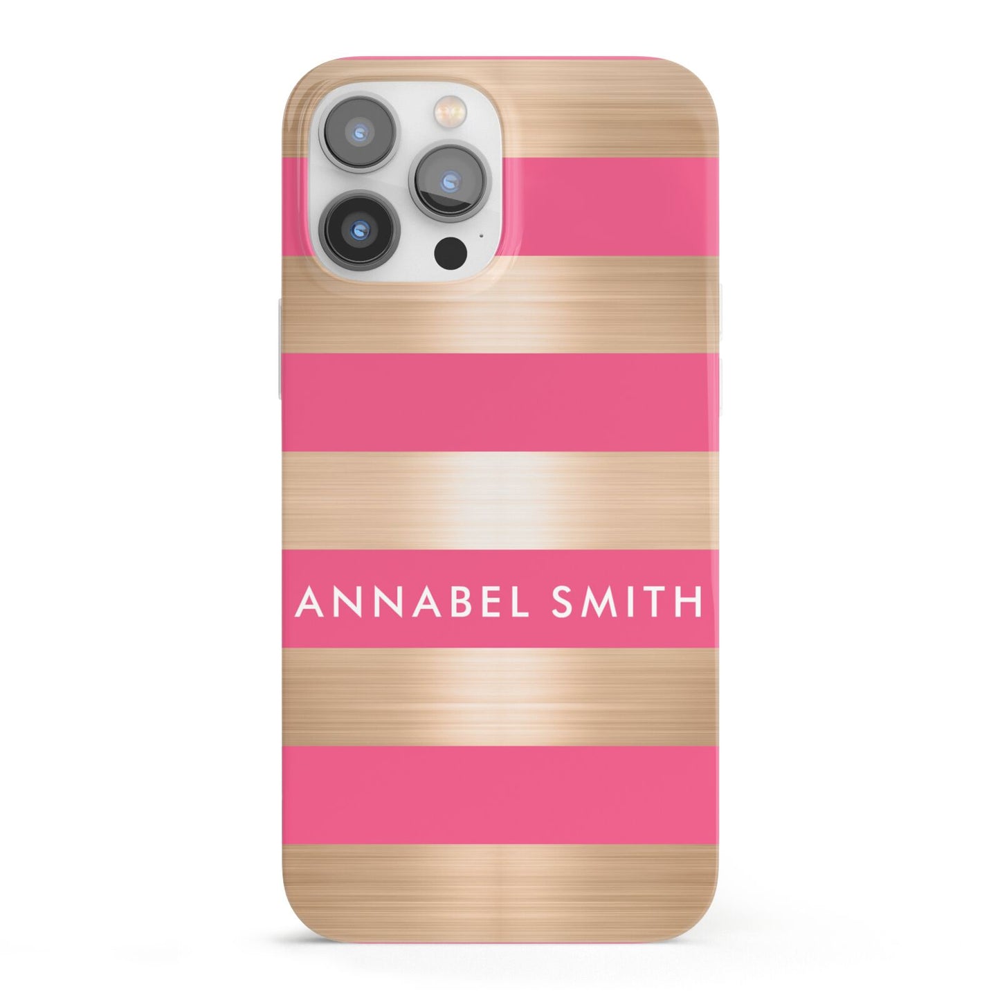 Personalised Gold Pink Stripes Name Initial iPhone 13 Pro Max Full Wrap 3D Snap Case