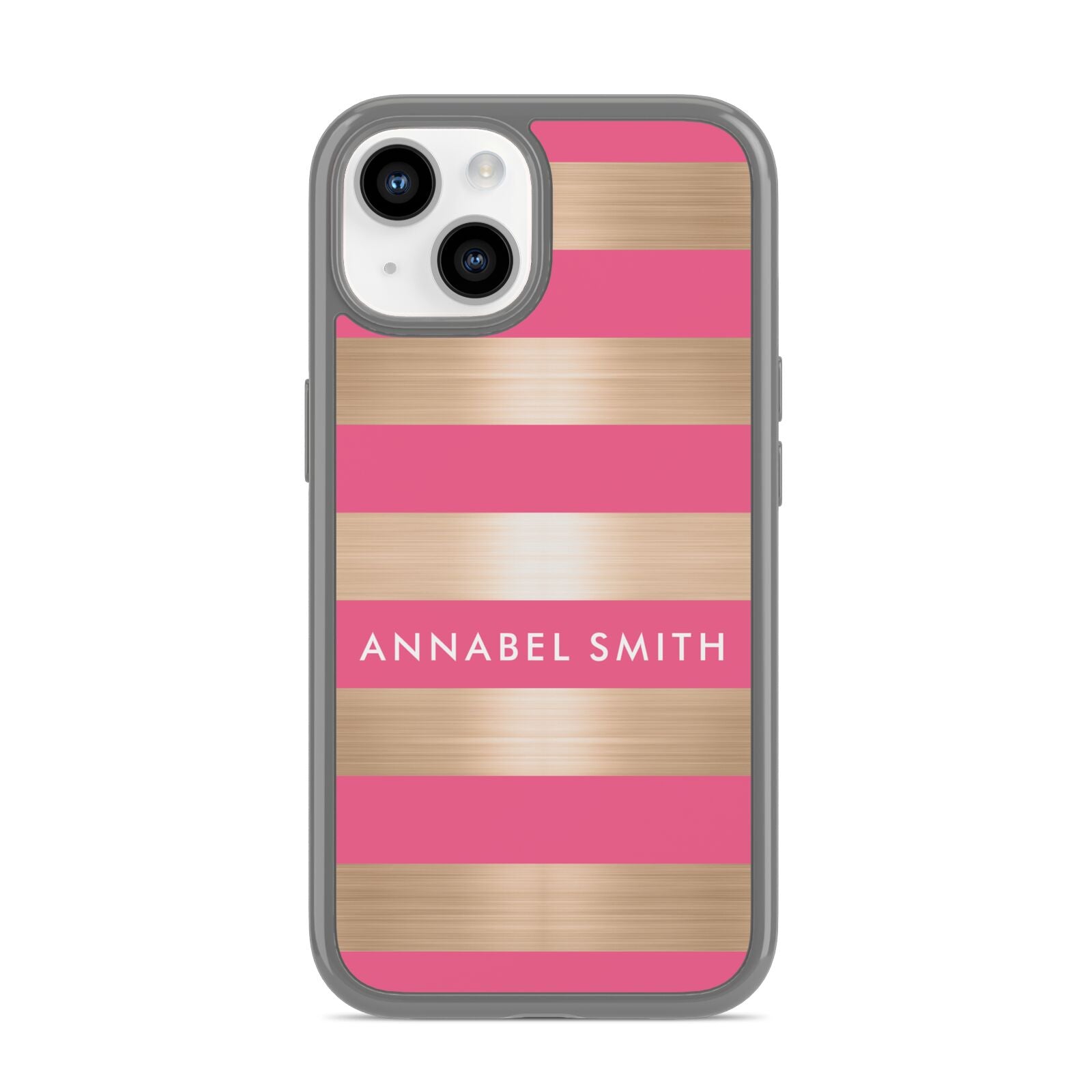 Personalised Gold Pink Stripes Name Initial iPhone 14 Clear Tough Case Starlight