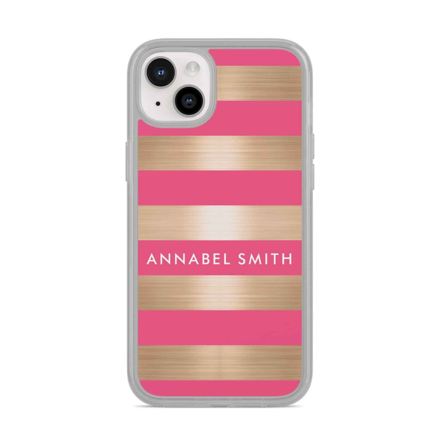 Personalised Gold Pink Stripes Name Initial iPhone 14 Plus Clear Tough Case Starlight
