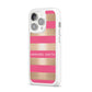 Personalised Gold Pink Stripes Name Initial iPhone 14 Pro Clear Tough Case Silver Angled Image