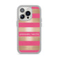Personalised Gold Pink Stripes Name Initial iPhone 14 Pro Clear Tough Case Silver