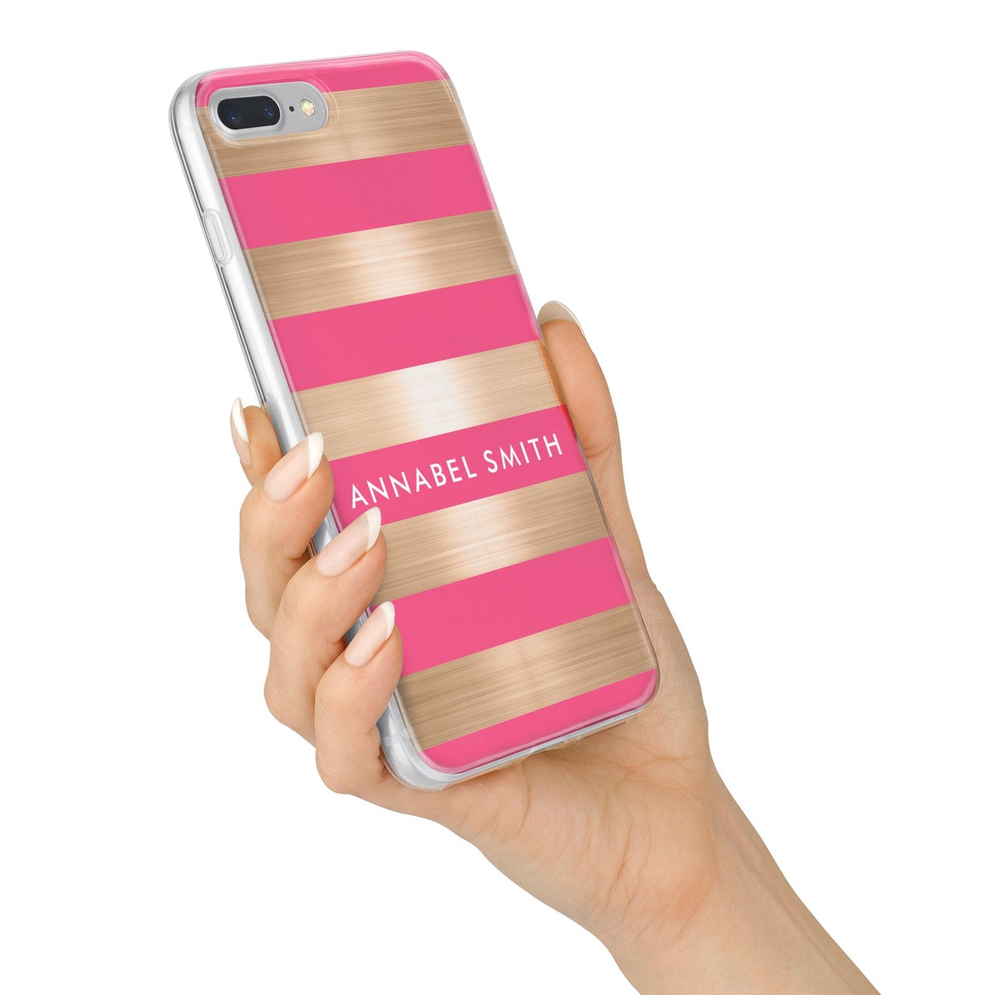 Personalised Gold Pink Stripes Name Initial iPhone 7 Plus Bumper Case on Silver iPhone Alternative Image