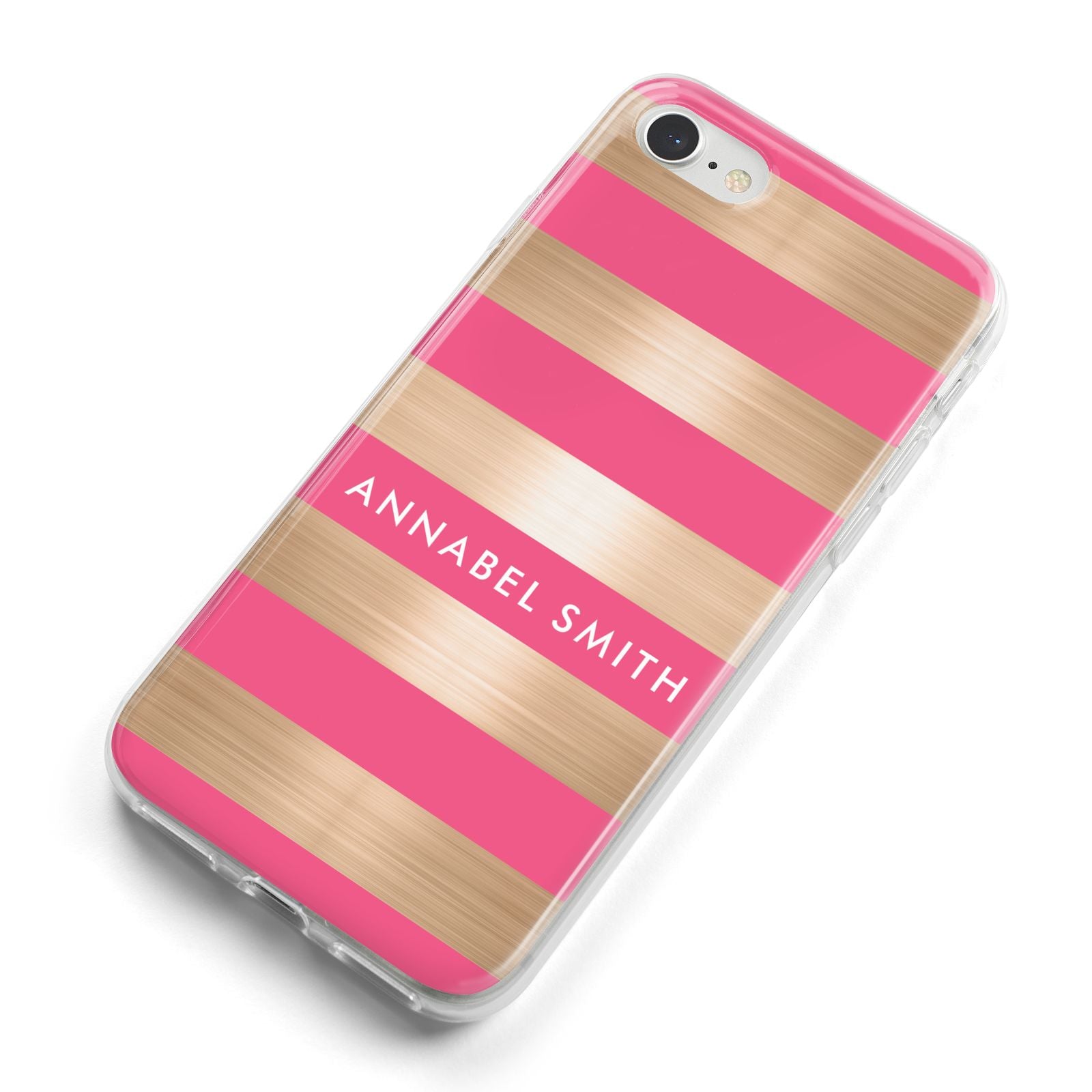 Personalised Gold Pink Stripes Name Initial iPhone 8 Bumper Case on Silver iPhone Alternative Image