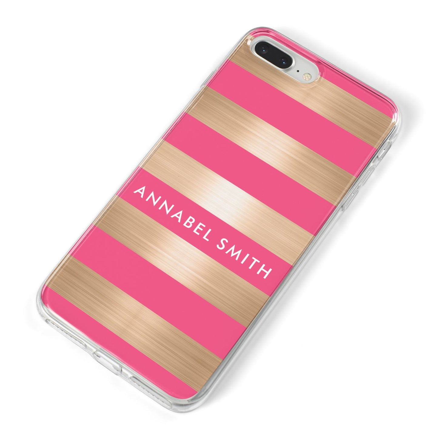 Personalised Gold Pink Stripes Name Initial iPhone 8 Plus Bumper Case on Silver iPhone Alternative Image
