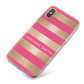Personalised Gold Pink Stripes Name Initial iPhone X Bumper Case on Silver iPhone