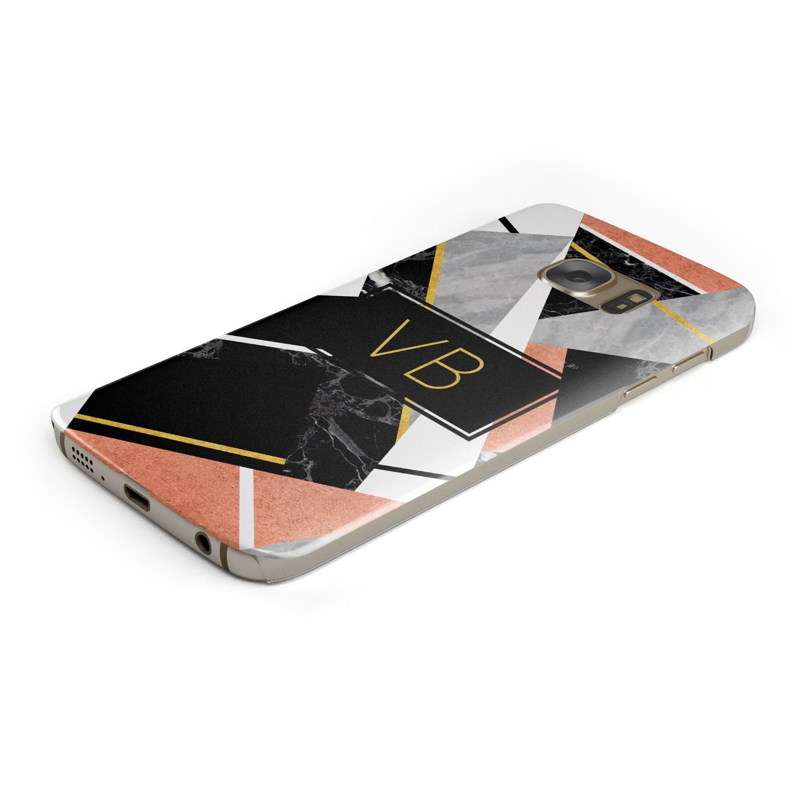 Personalised Gold Rose Monogram Protective Samsung Galaxy Case Angled Image