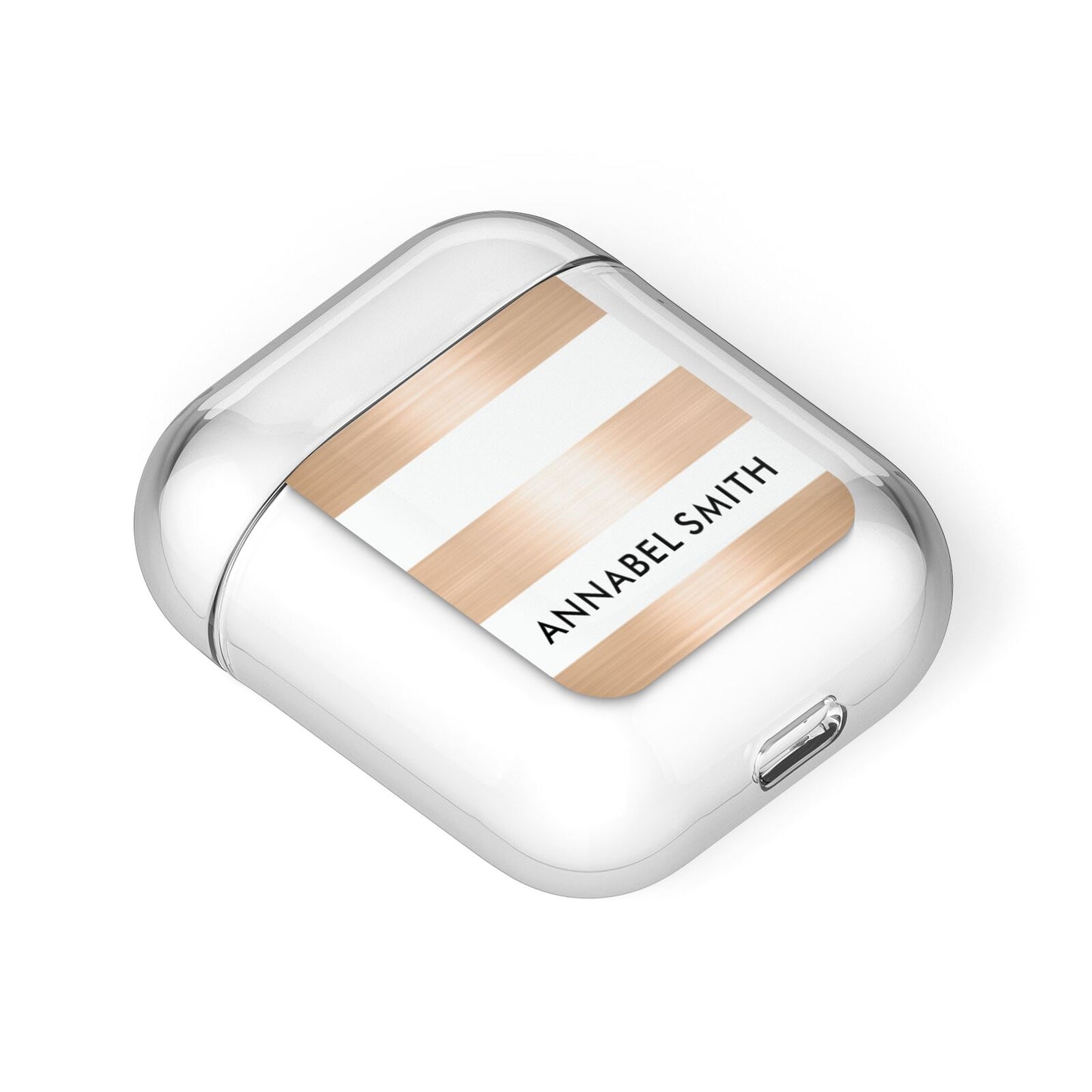 Personalised Gold Striped Name Initials AirPods Case Laid Flat