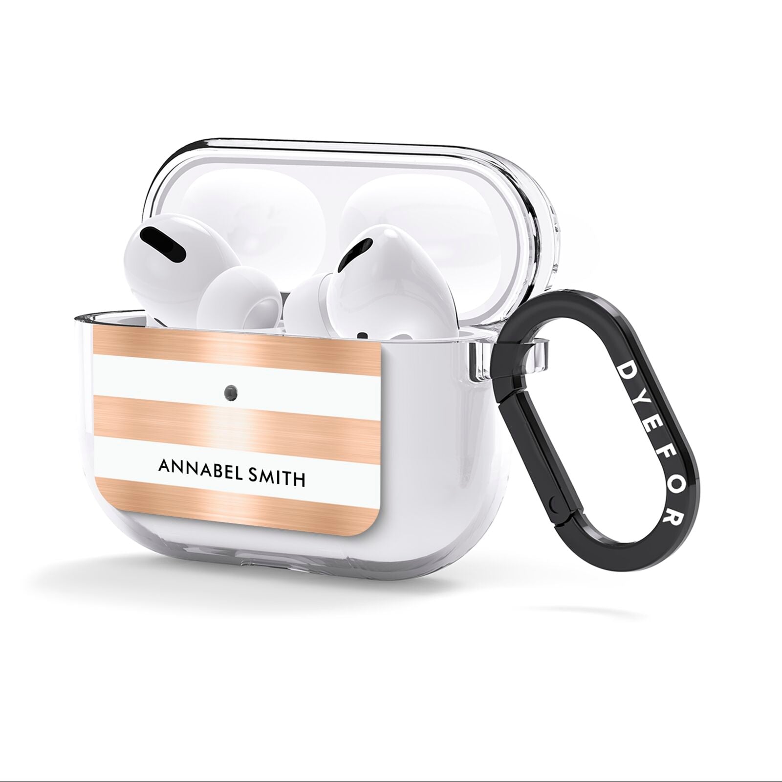 Personalised Gold Striped Name Initials AirPods Clear Case 3rd Gen Side Image