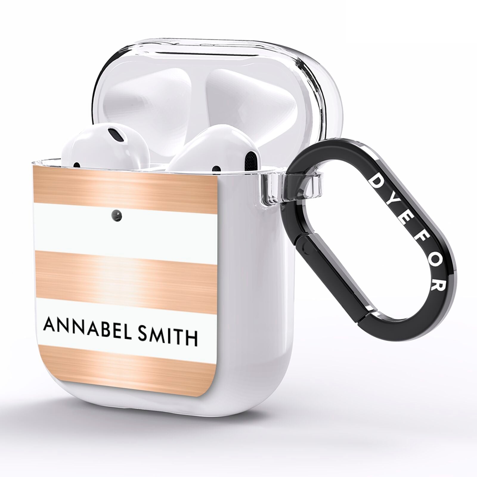 Personalised Gold Striped Name Initials AirPods Clear Case Side Image
